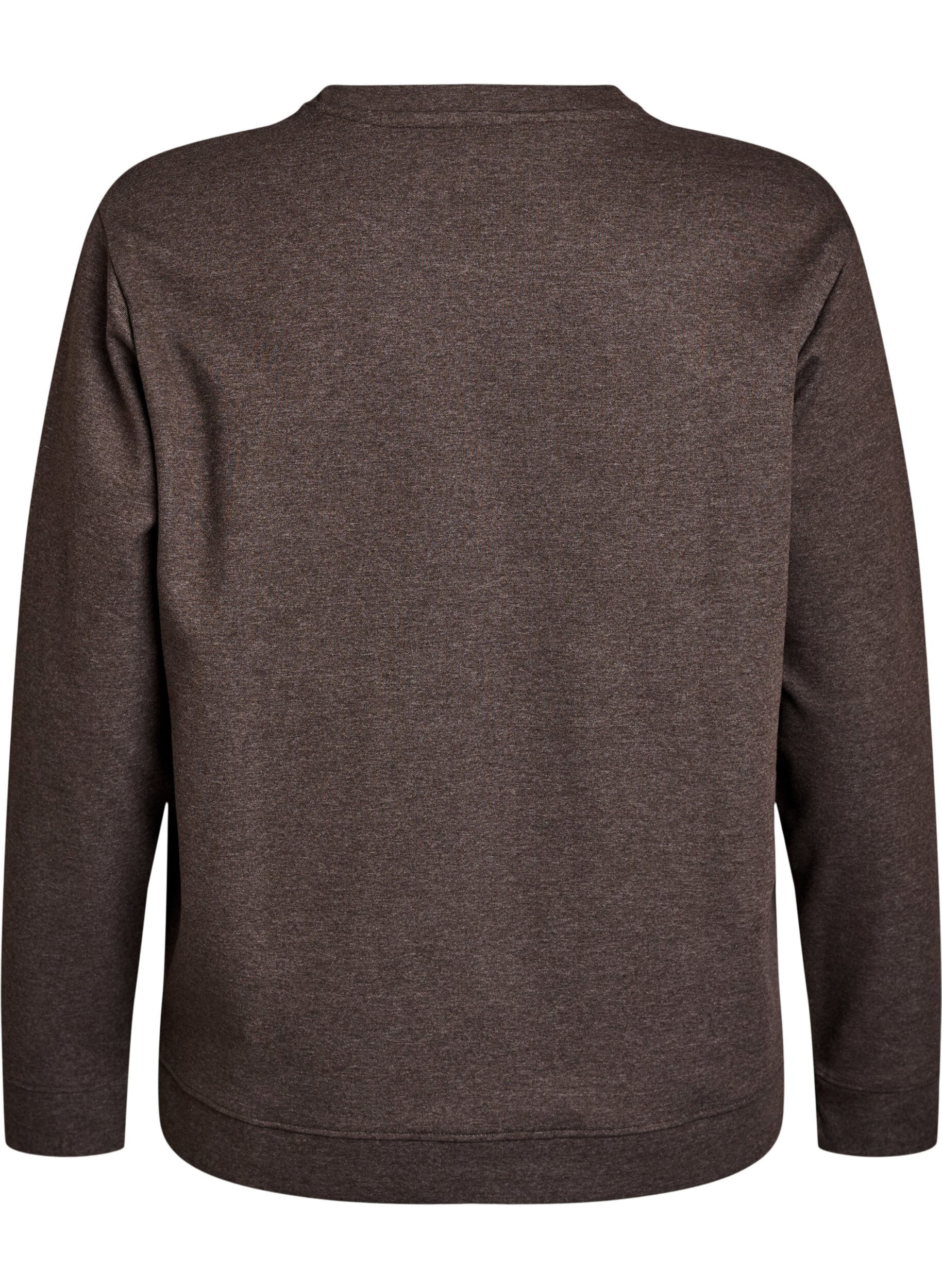 Zizzi Sweatshirt med rund halsringning, Brun, Packshot image number 1