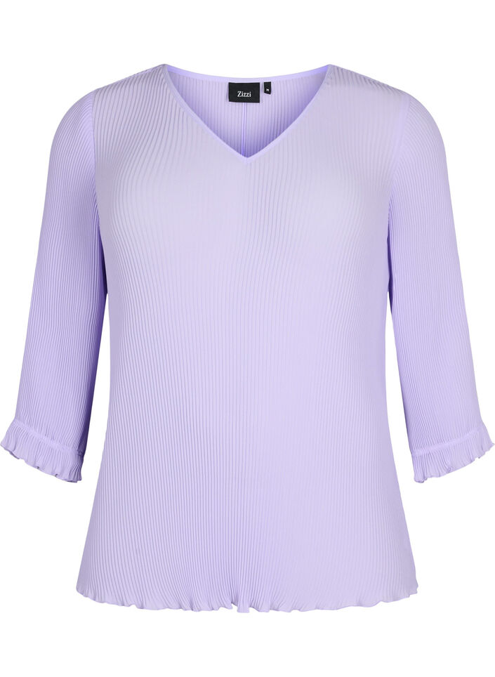 Plisserad blus med 3/4-&auml;rmar, Lavender, Packshot image number 0