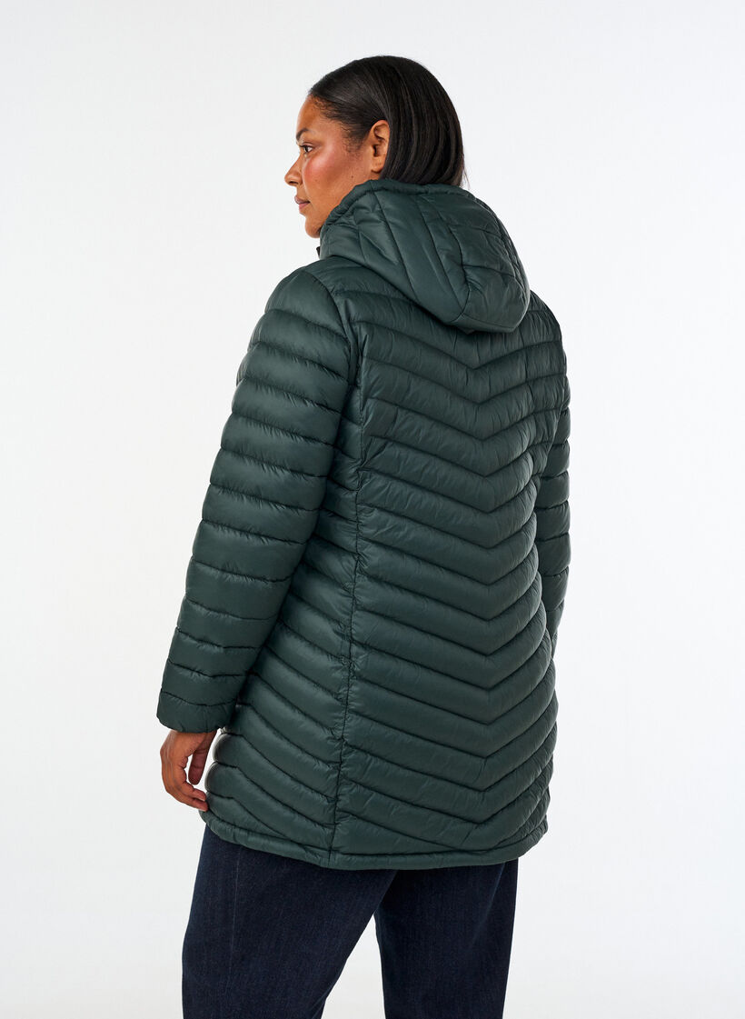 L&auml;ttviktsjacka med fickor och avtagbar huva, Gr&ouml;n, Model image number 2