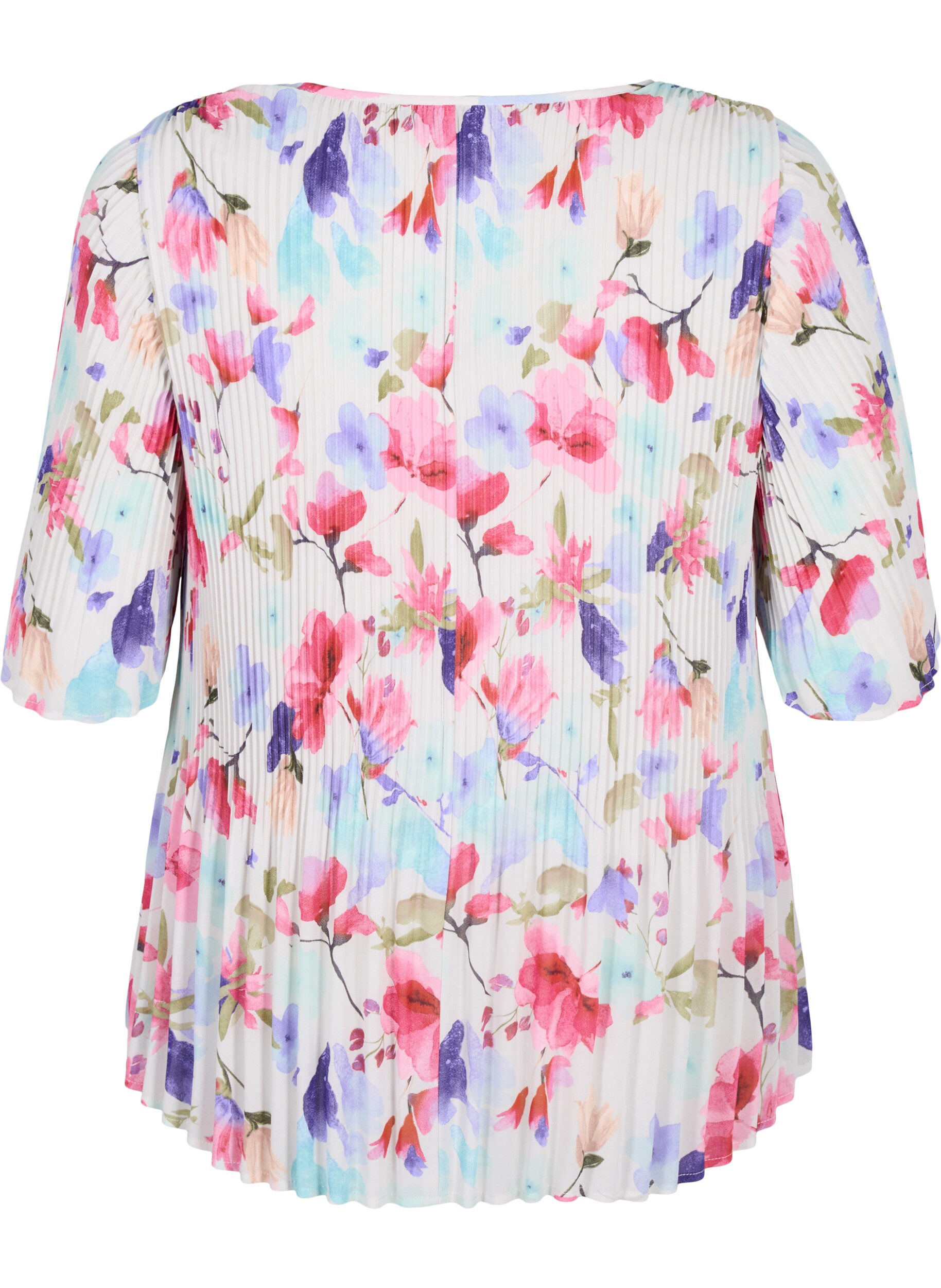 Zizzi Plisserad blommig blus, White/MultiFlowerAOP, Packshot image number 1