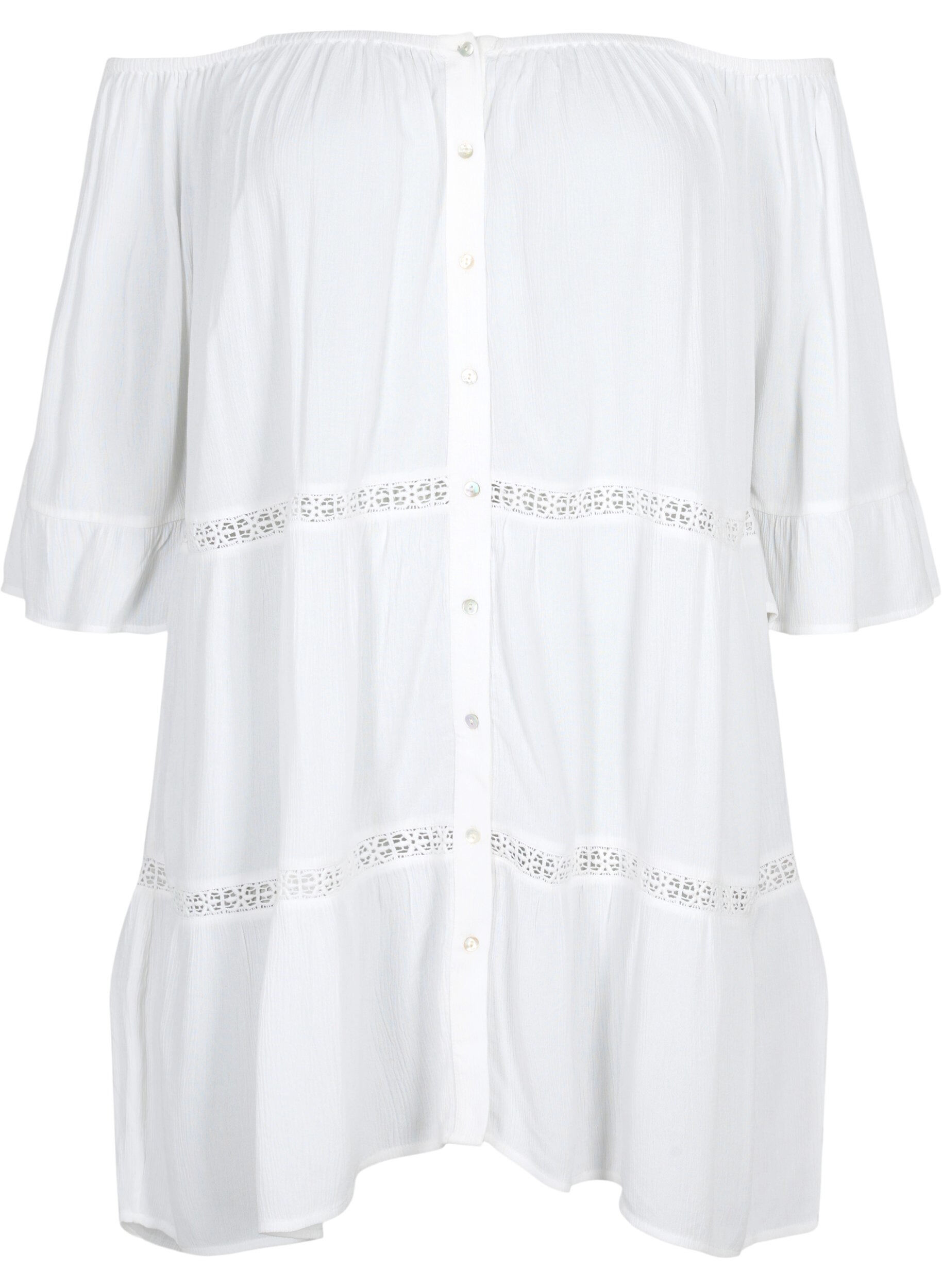Zizzi Strandtunika med off-shoulder, White, Packshot image number 0