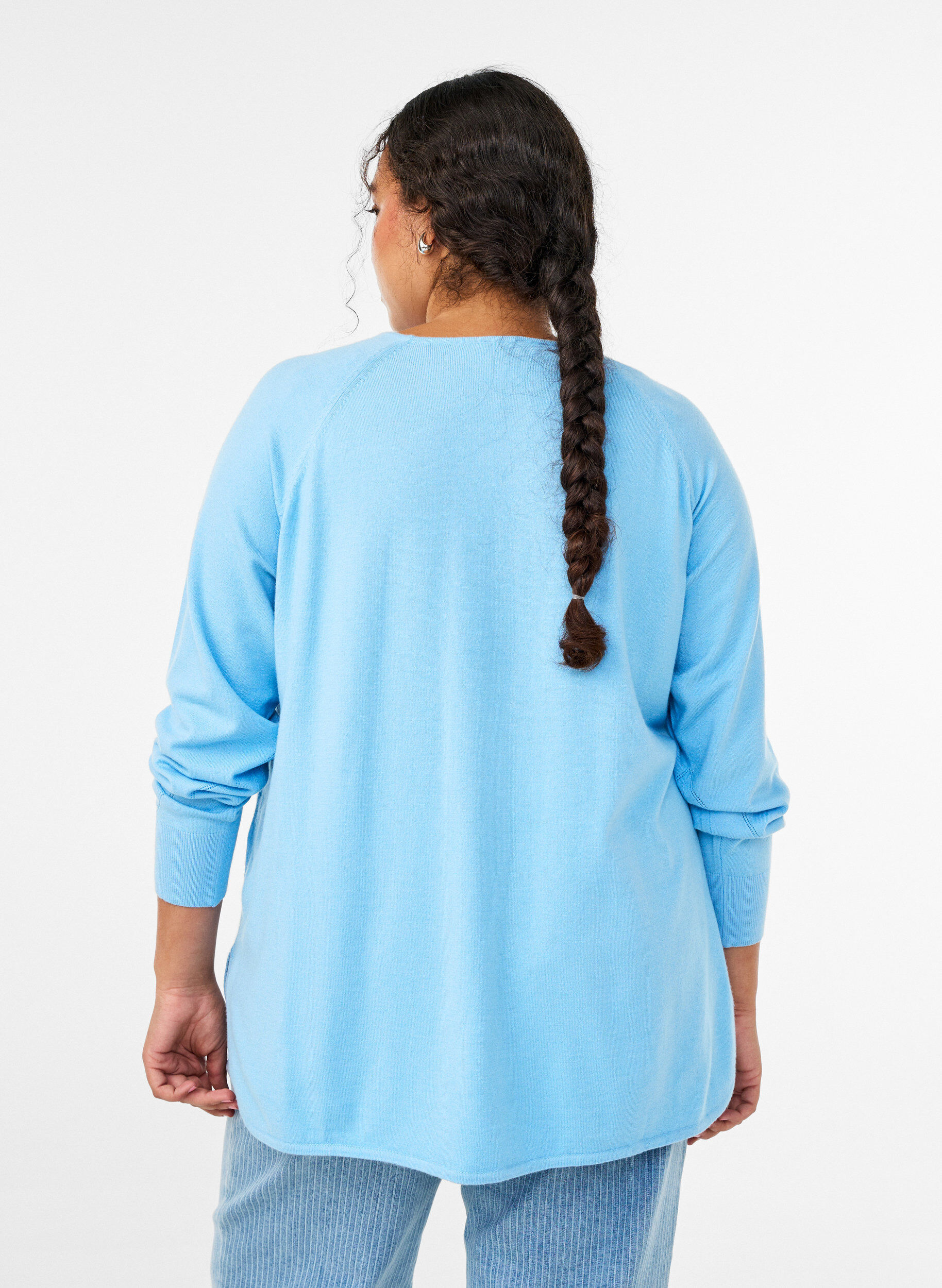 ZizziStickad blus med rund hals och stickat m&ouml;nster, Bl&aring;, Model image number 2