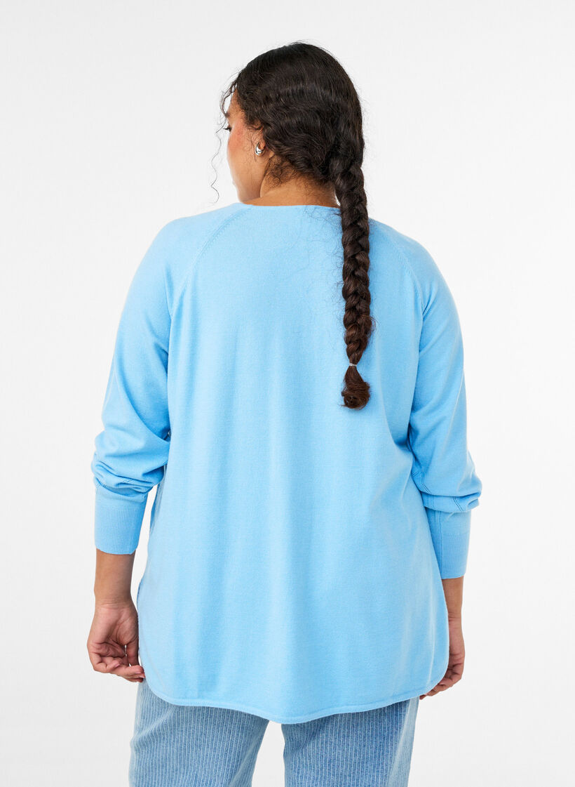 Stickad blus med rund hals och stickat m&ouml;nster, Bl&aring;, Model image number 2