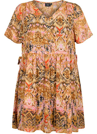 V-ringad kort klänning med tryck, Colorful Ethnic, Packshot image number 0