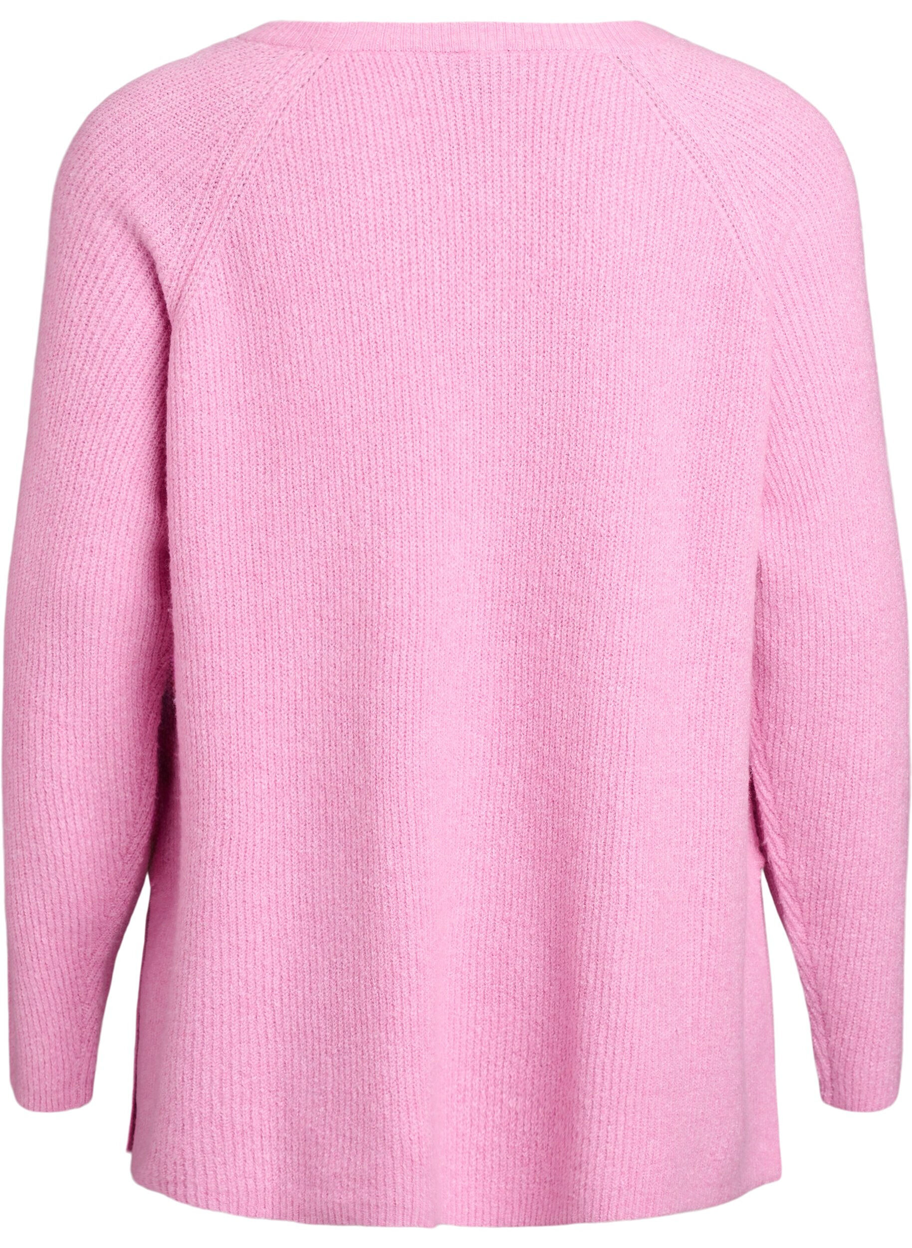 ZizziStickad tr&ouml;ja med diagonalt m&ouml;nster och raglan&auml;rmar, Rosa, Packshot image number 1