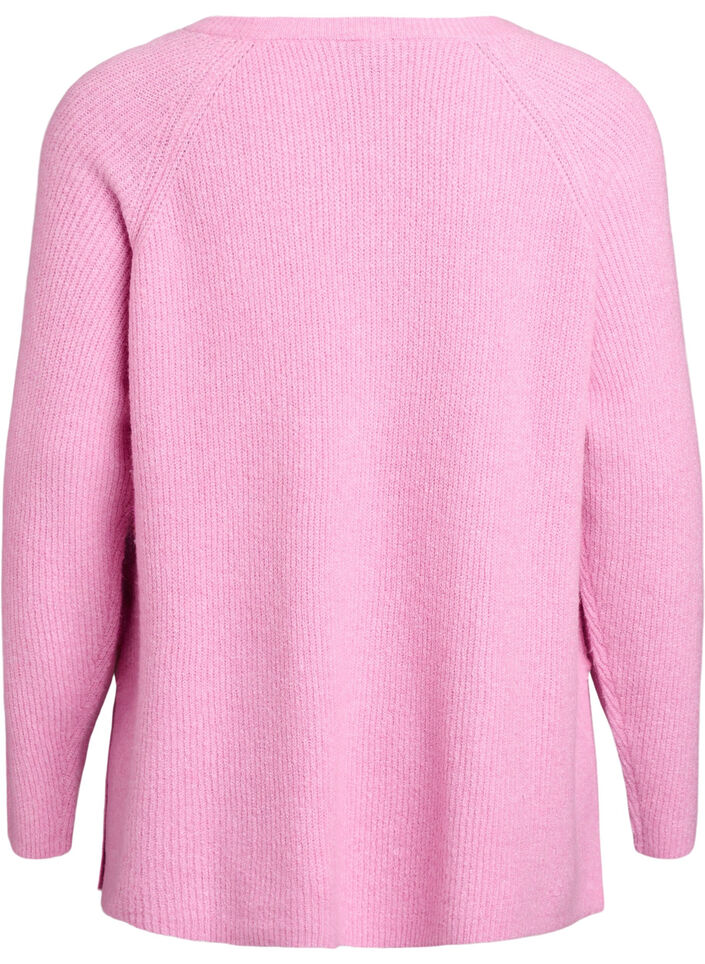 Stickad tr&ouml;ja med diagonalt m&ouml;nster och raglan&auml;rmar, Rosa, Packshot image number 1