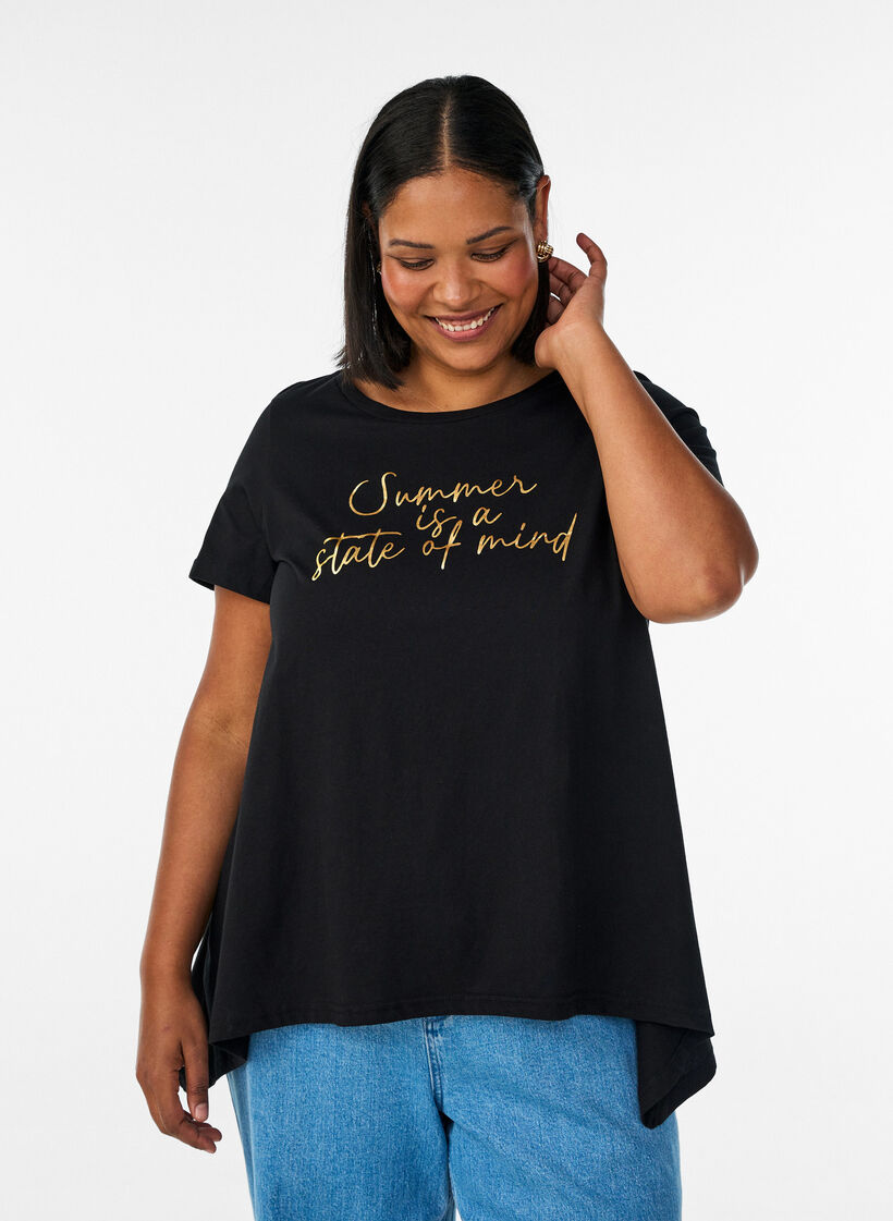T-shirt med rund hals och A-linjeform, Svart, Model image number 0