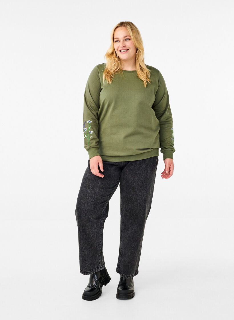Sweatshirt med broderade blommor, D. L. Green W. emb., Model image number 2