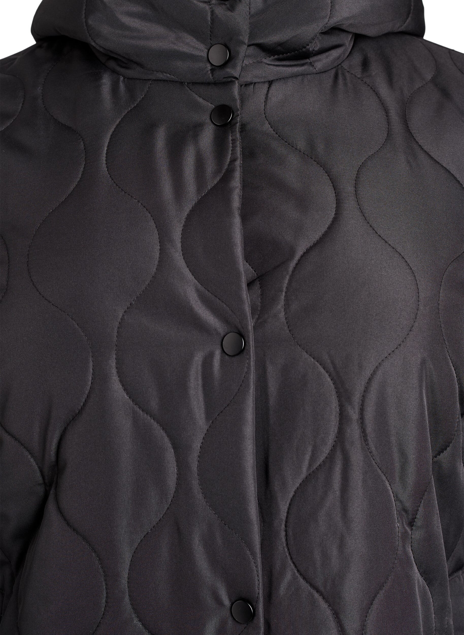 ZizziMell&aring;ng quiltad jacka med huva, Svart, Packshot image number 2