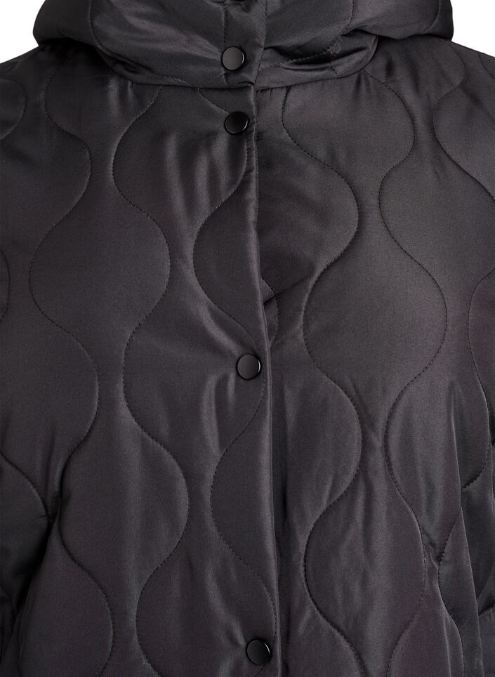Mell&aring;ng quiltad jacka med huva, Svart, Packshot image number 2