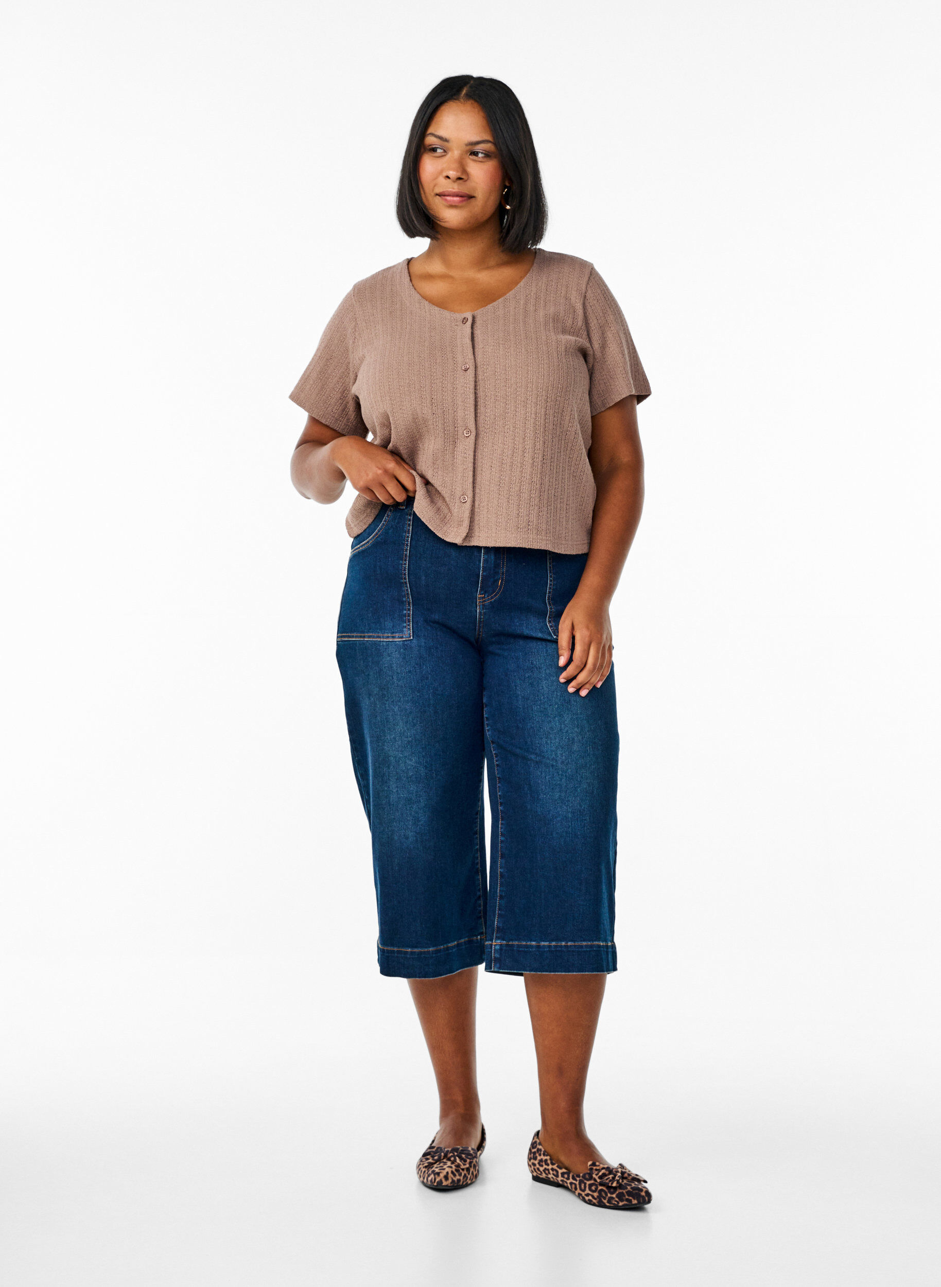 Zizzi Denimknickers med vida ben, Bl&aring;, Model image number 0