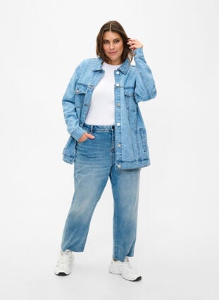 Jeansjacka med slitet mönster, Blue denim, Model image number 2
