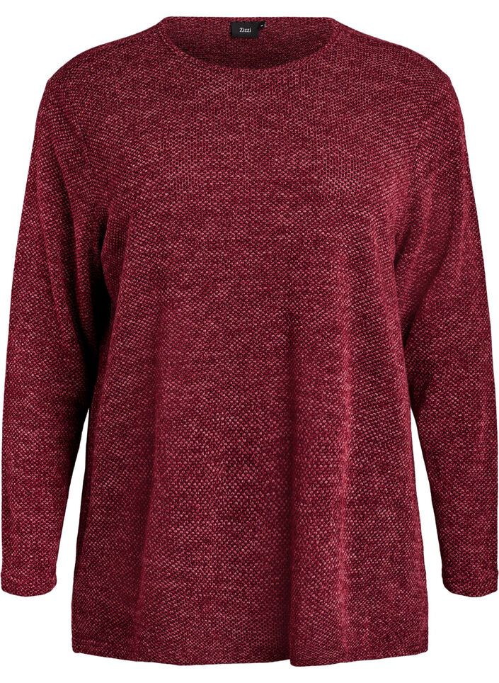 L&aring;ng&auml;rmad blus med textur, M&ouml;rk Bordeaux, Packshot image number 0