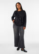 Blus i jersey med diagonal volang, Svart, Model image number 1