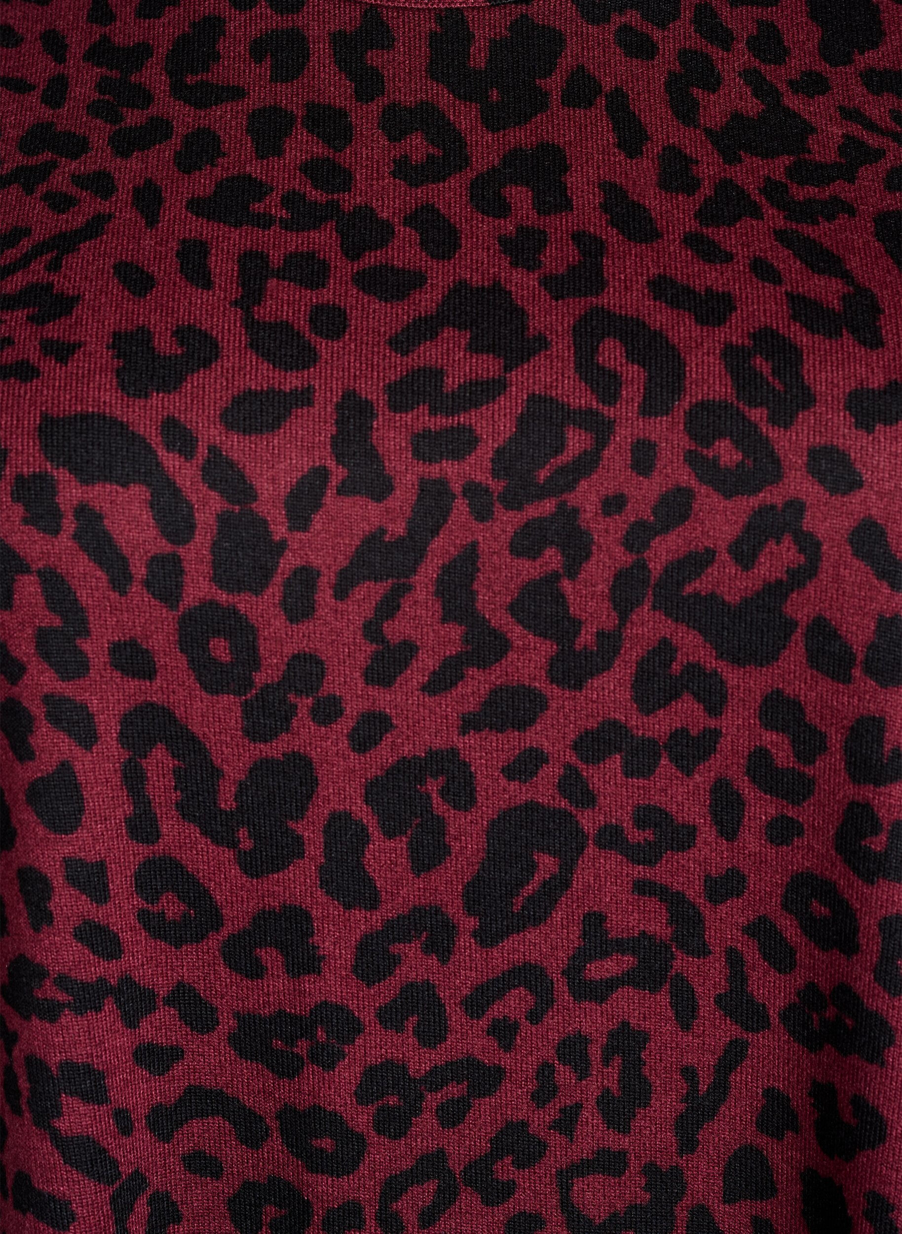 ZizziLeopardm&ouml;nstrad blus med l&aring;nga &auml;rmar, M&ouml;rk Bordeaux, Packshot image number 2