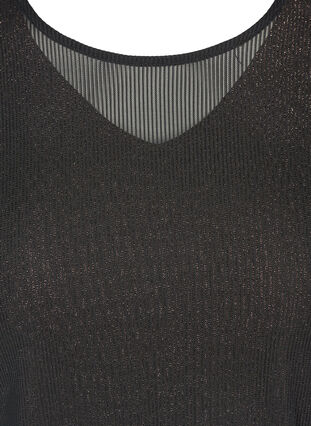 Långärmad blus med lurex och v-ringning, Black, Packshot image number 2