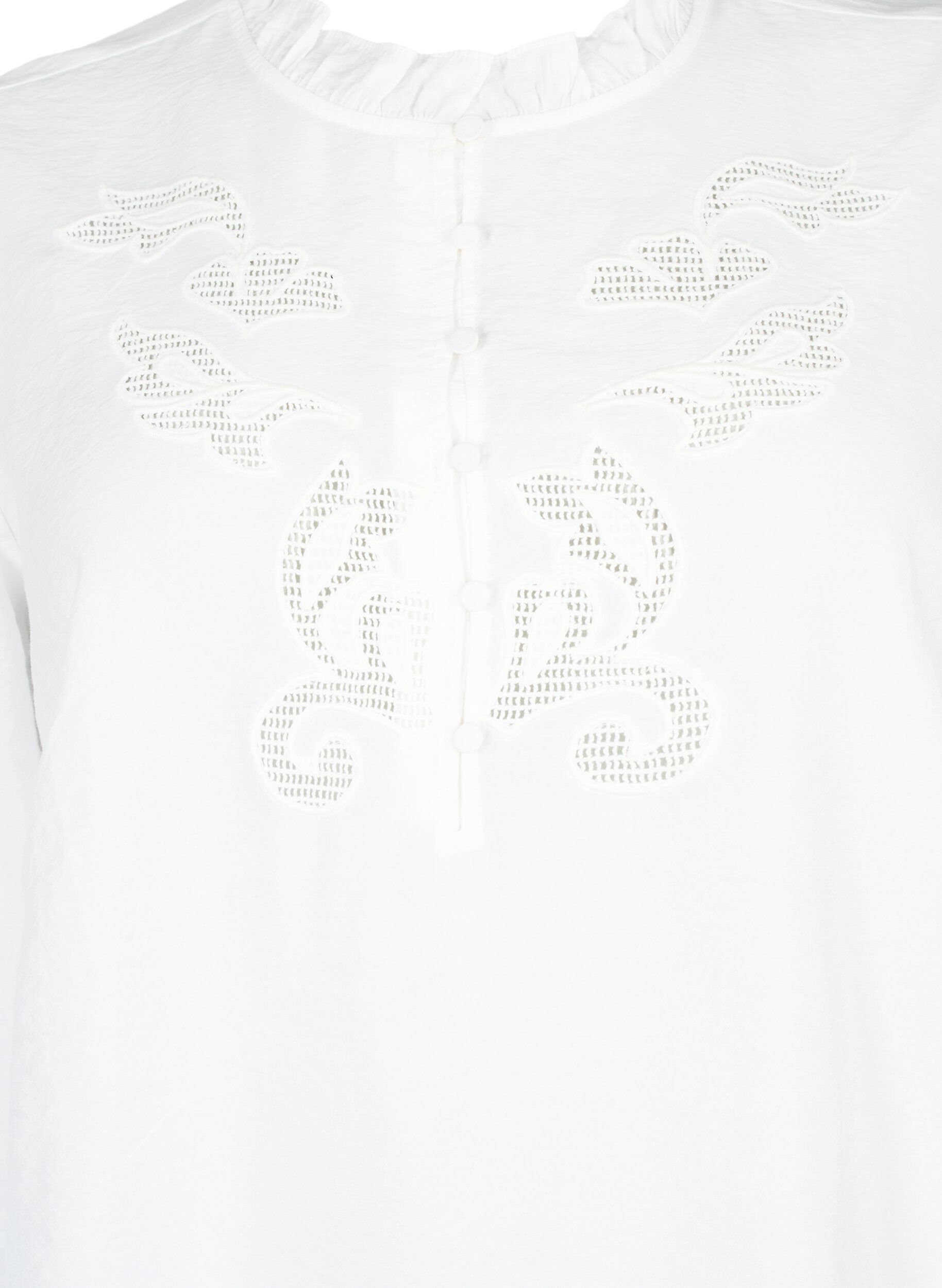 Zizzi Blus med volanger och Broderie anglaise, Bright White, Packshot image number 2
