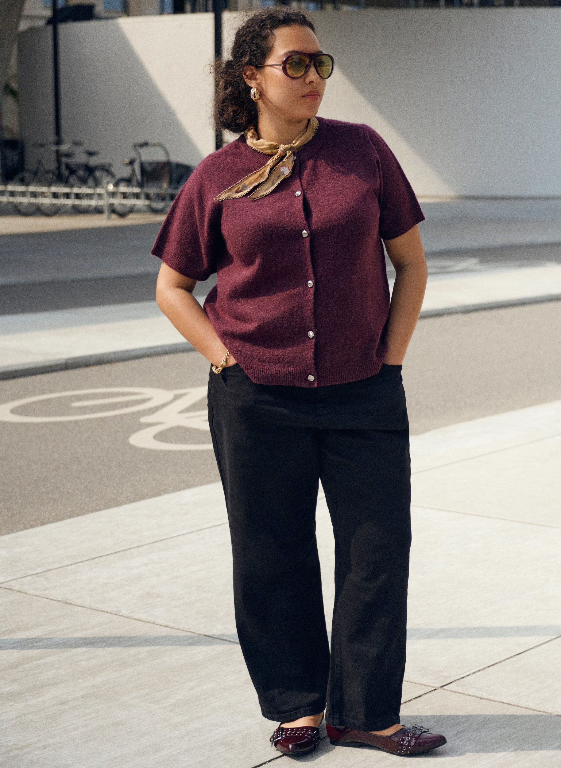 ZizziStickad kofta med korta &auml;rmar, M&ouml;rk Bordeaux, Image image number 0