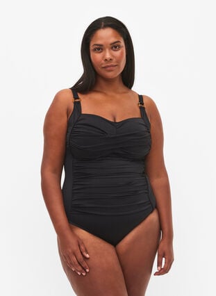 ZizziVadderad baddräkt med draperingar, Svart, Model image number 0