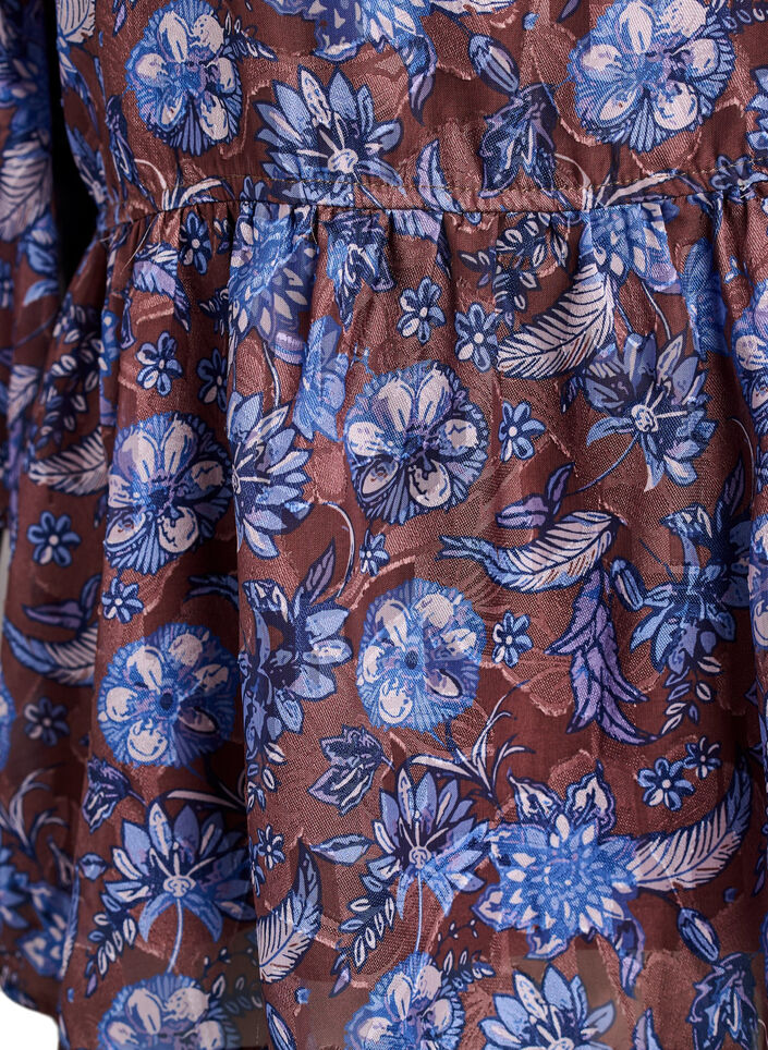 Blommig blus med volang&auml;rmar, Brun, Packshot image number 3