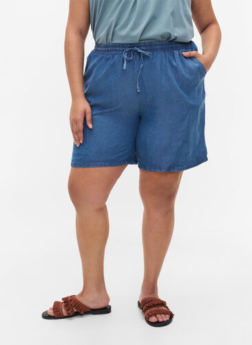Shorts med lös passform och fickor, Blue denim, Model image number 1