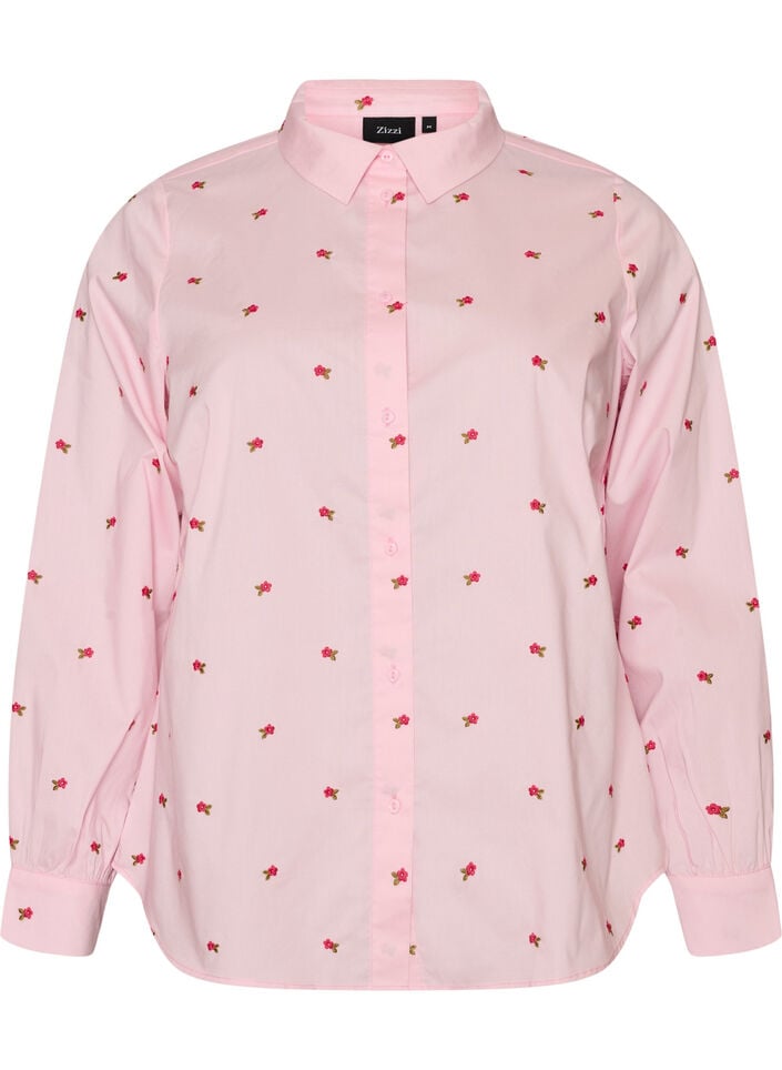 Skjorta med broderade blommor, Rosa, Packshot image number 0