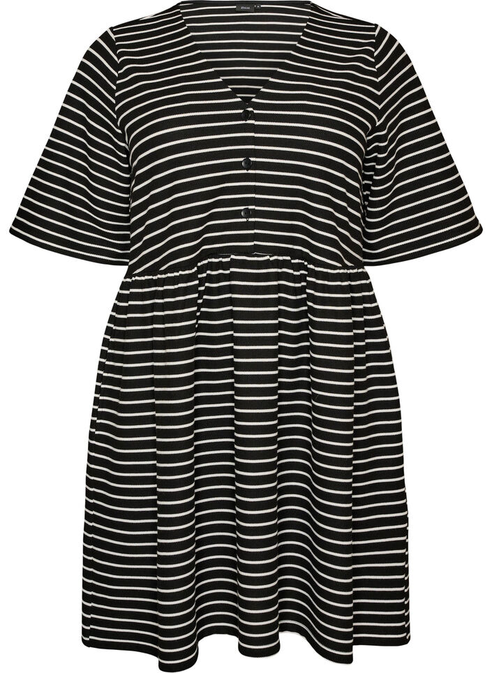 Kl&auml;nning med ribbad textur och empirsk&auml;rning, Vit, Packshot image number 0