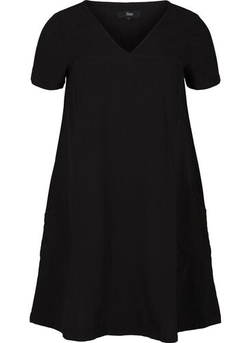 Kortärmad klänning i bomull, Black, Packshot image number 0