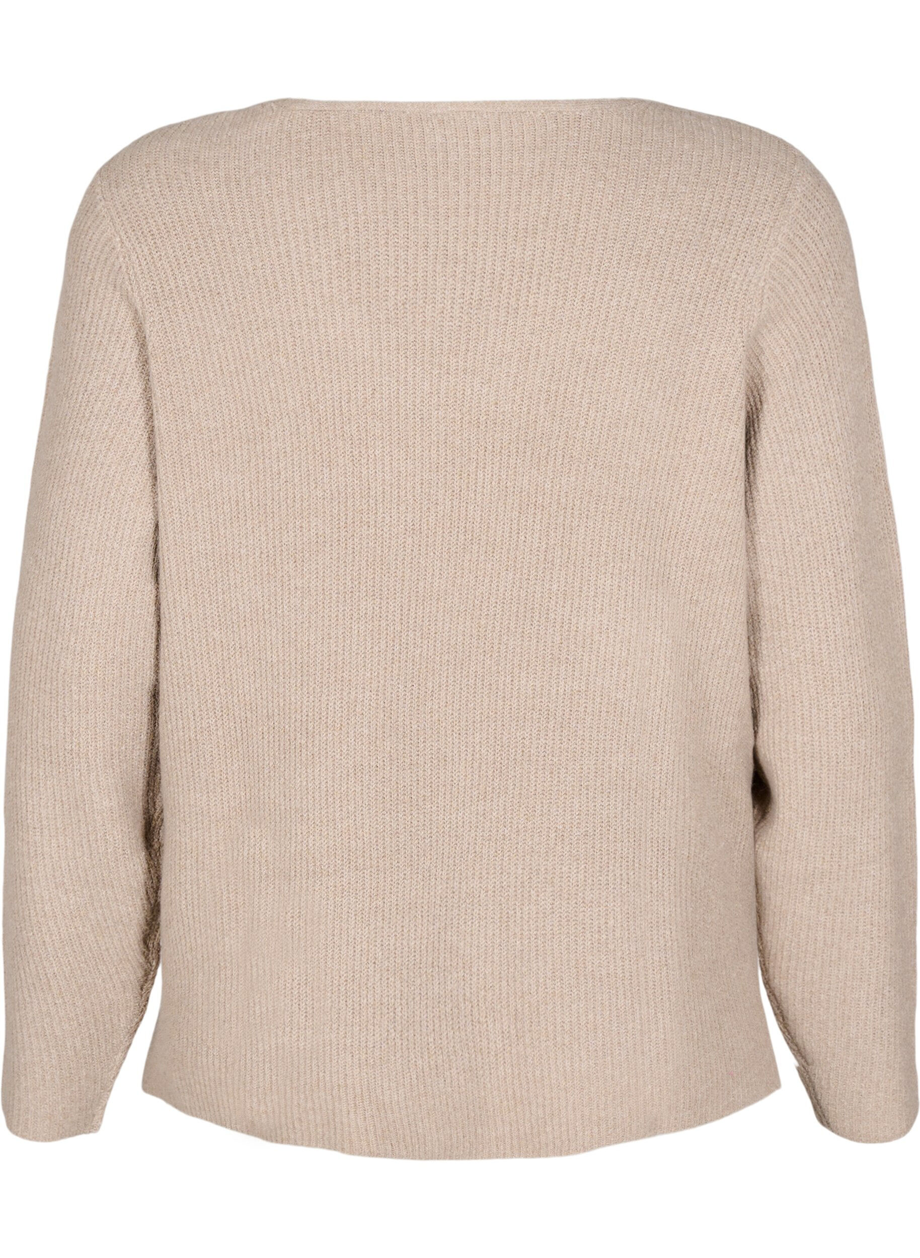 Zizzi Stickad blus med v-ringning och l&aring;nga &auml;rmar, Simply T. White Mel., Packshot image number 1