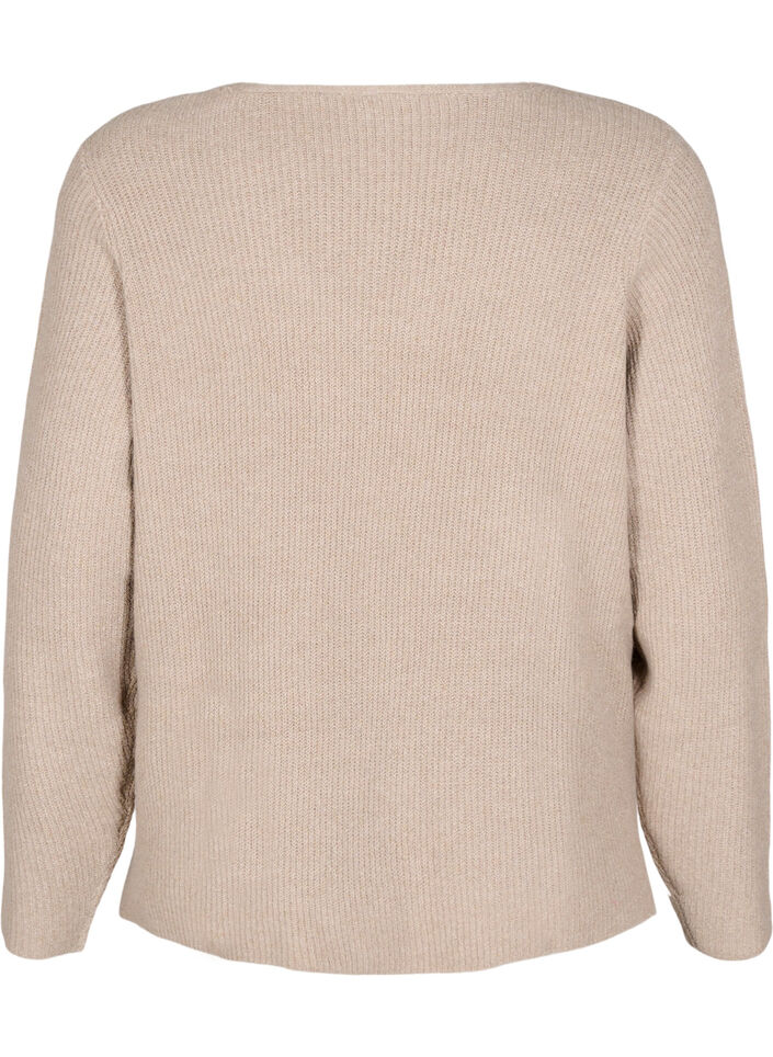 Stickad blus med v-ringning och långa ärmar, Simply T. White Mel., Packshot image number 1