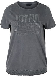 T-shirt i bomull med nitar och smock, Grey Wash