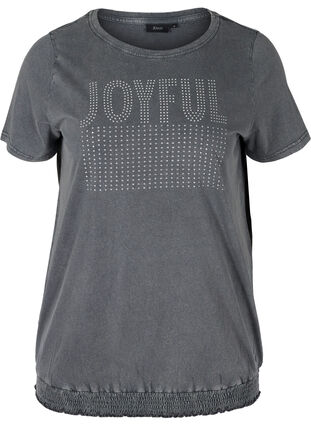 T-shirt i bomull med nitar och smock, Grey Wash, Packshot image number 0