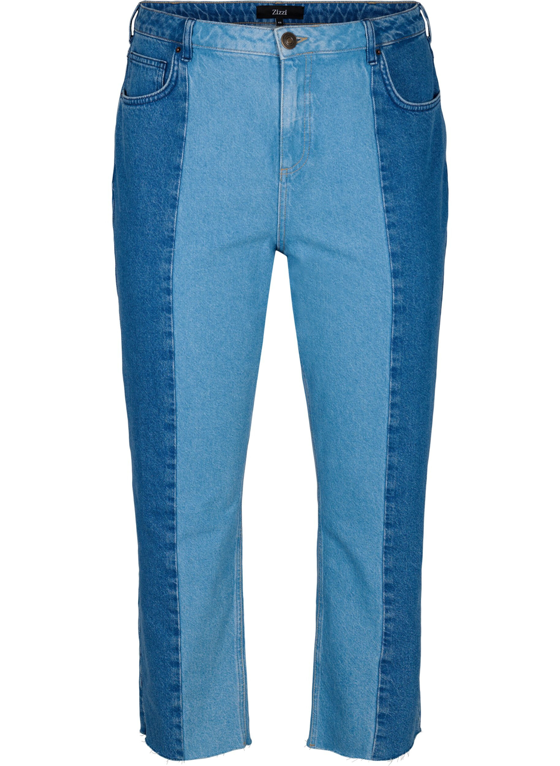 Zizzi Croppade Vera jeans med colour block, Blue denim, Packshot image number 0