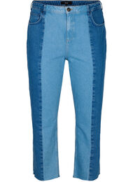 Croppade Vera jeans med colour block, Blue denim