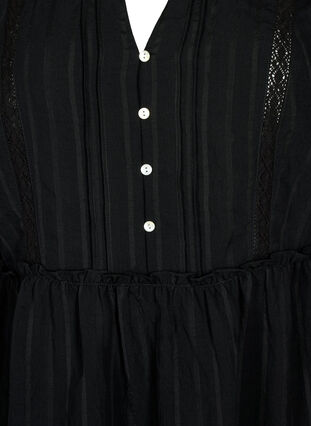 Randig klänning i viskos med spets och 3/4-ärmar, Black, Packshot image number 2