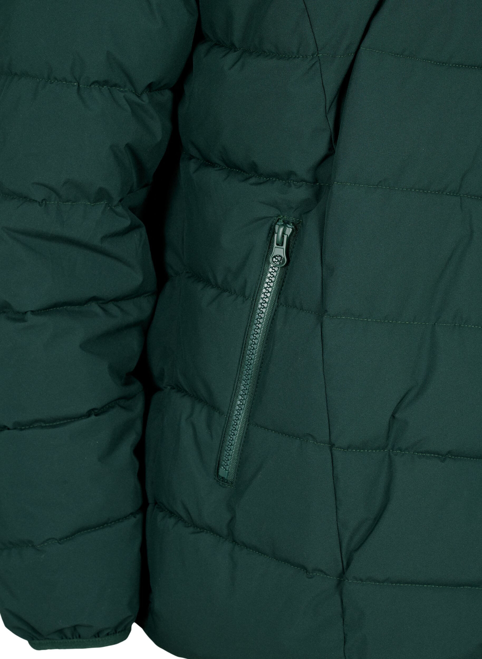 Zizzi Kort pufferjacka med huva, Gr&ouml;n, Packshot image number 3