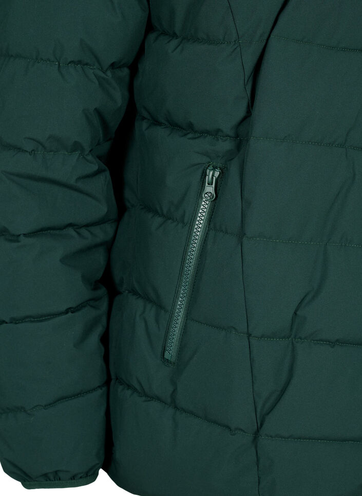 Kort pufferjacka med huva, Grön, Packshot image number 3