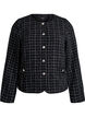 Kort kavaj i rutig bouclé med rund hals, Svart, Packshot image number 0