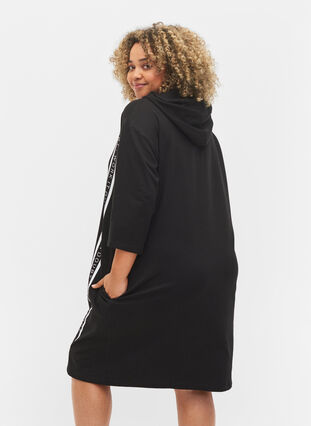 Sweatshirtklänning med 3/4 ärmar och huva, Black, Model image number 1
