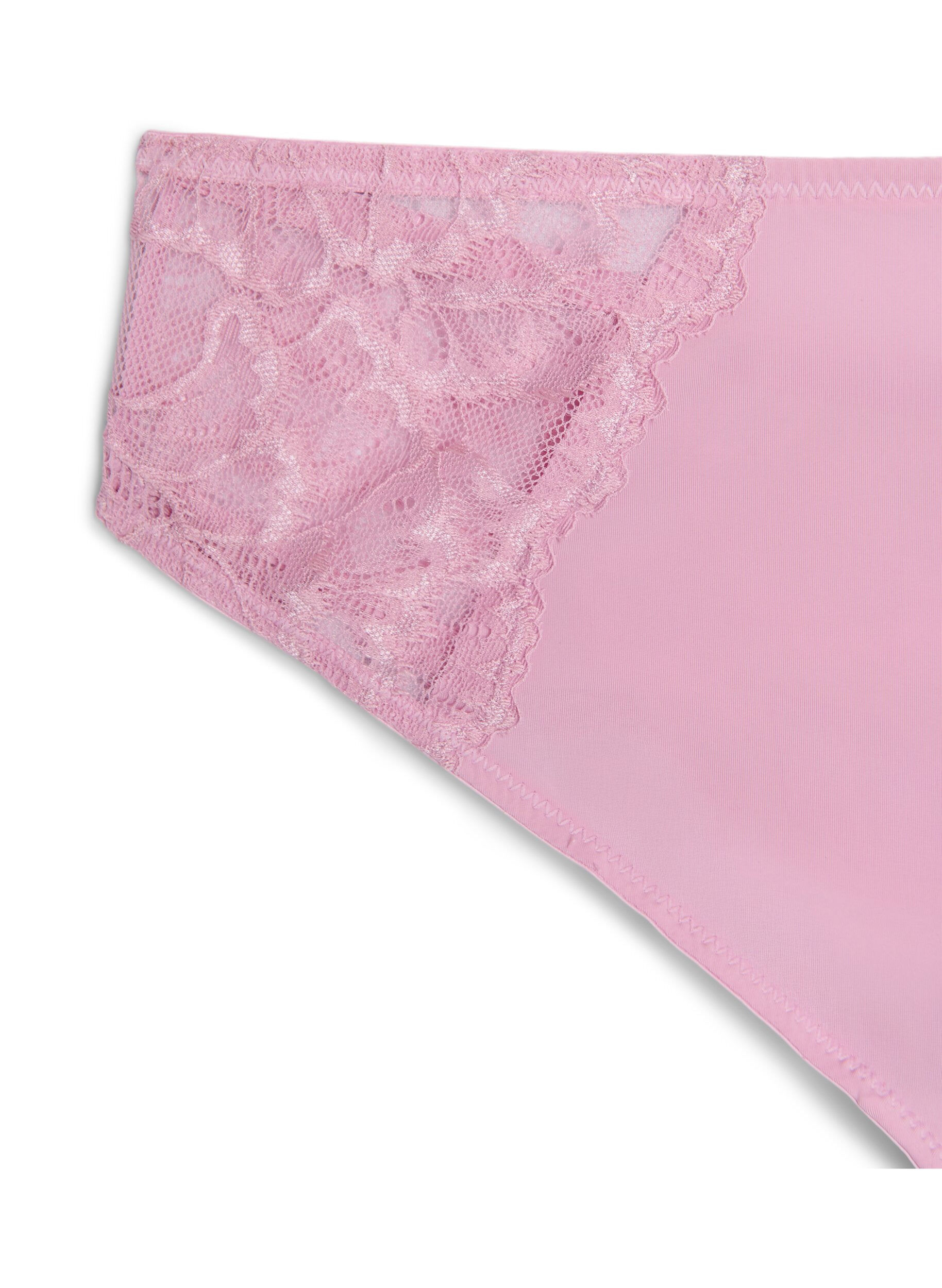 Zizzi Stringtrosor med spets och microfiber, Rosa, Packshot image number 2