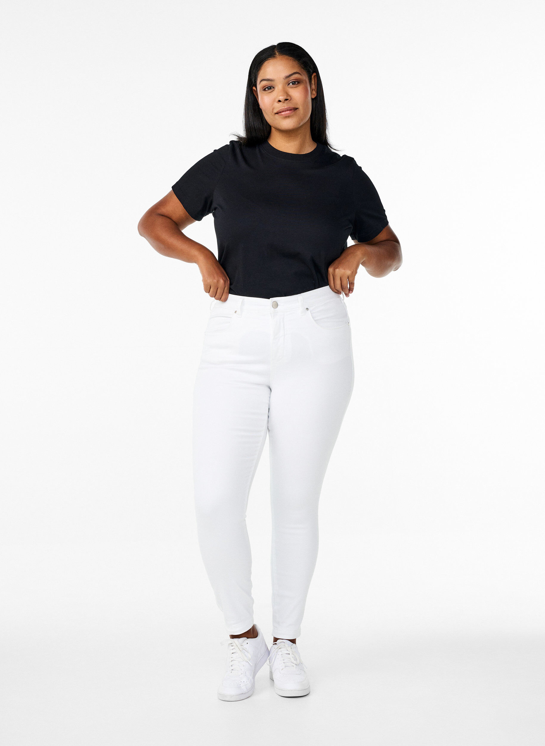 ZizziSuper slim Amy jeans med h&ouml;g midja, White, Model image number 0
