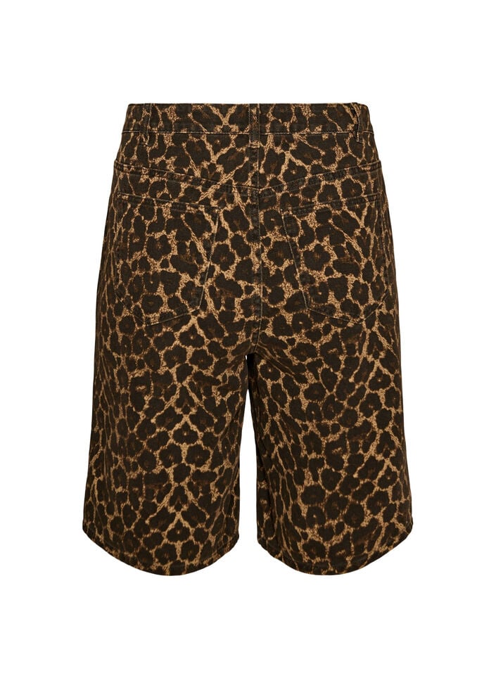 Leopardm&ouml;nstrade jeansshorts i bermuda-modell, Brun, Packshot image number 1