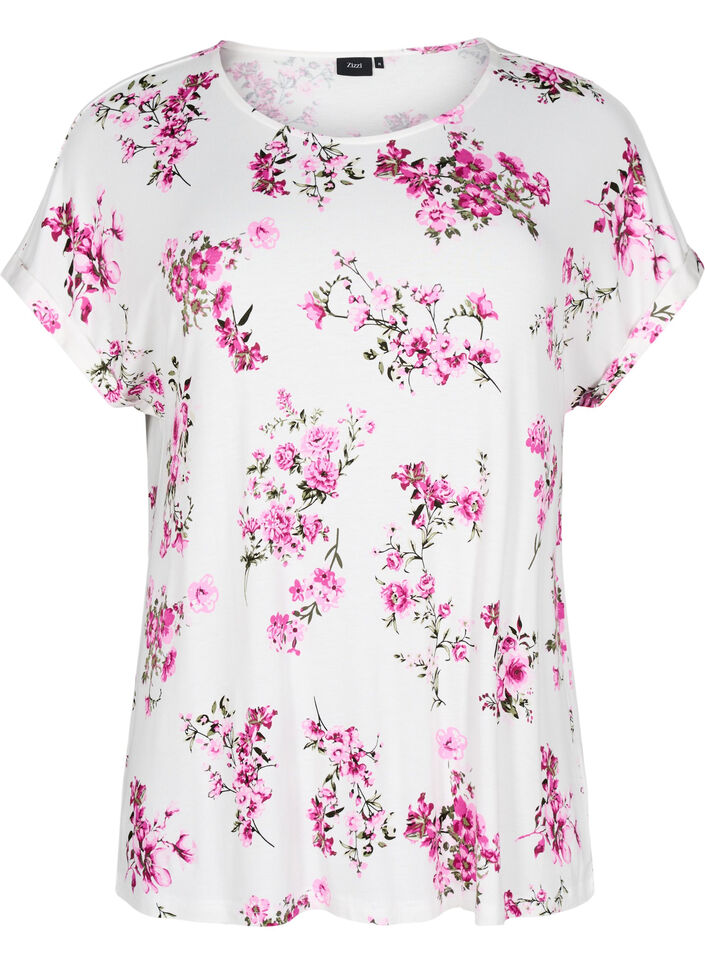 T-shirt med blommigt tryck, Rosa, Packshot image number 0