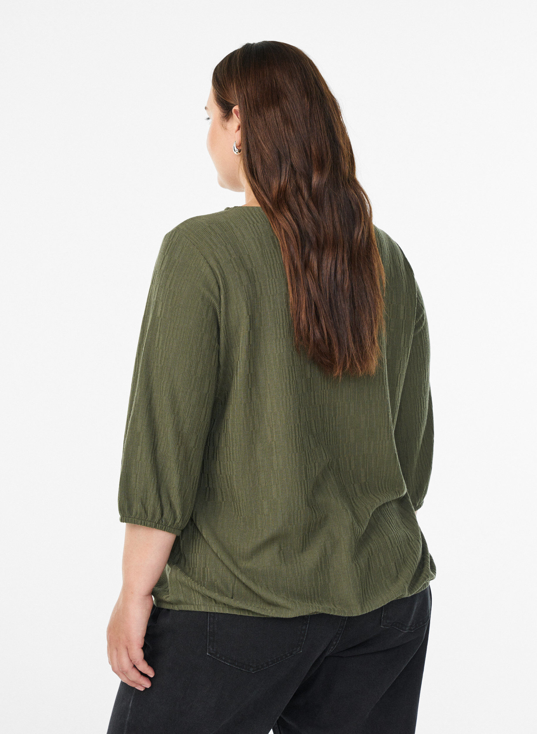 ZizziBlus med struktur och 3/4-&auml;rmar, Gr&ouml;n, Model image number 2