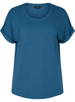 T-shirt i viskosmix med rund hals, Majolica Blue, Packshot image number 0