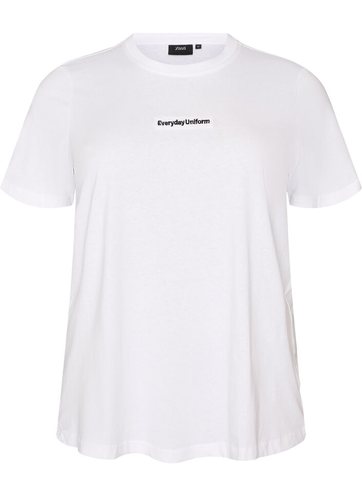 T-shirt i bomull med textm&auml;rke, Vit, Packshot image number 0