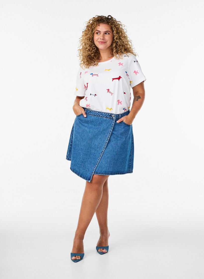 T-shirt i bomull med hundtryck, Vit, Model image number 1