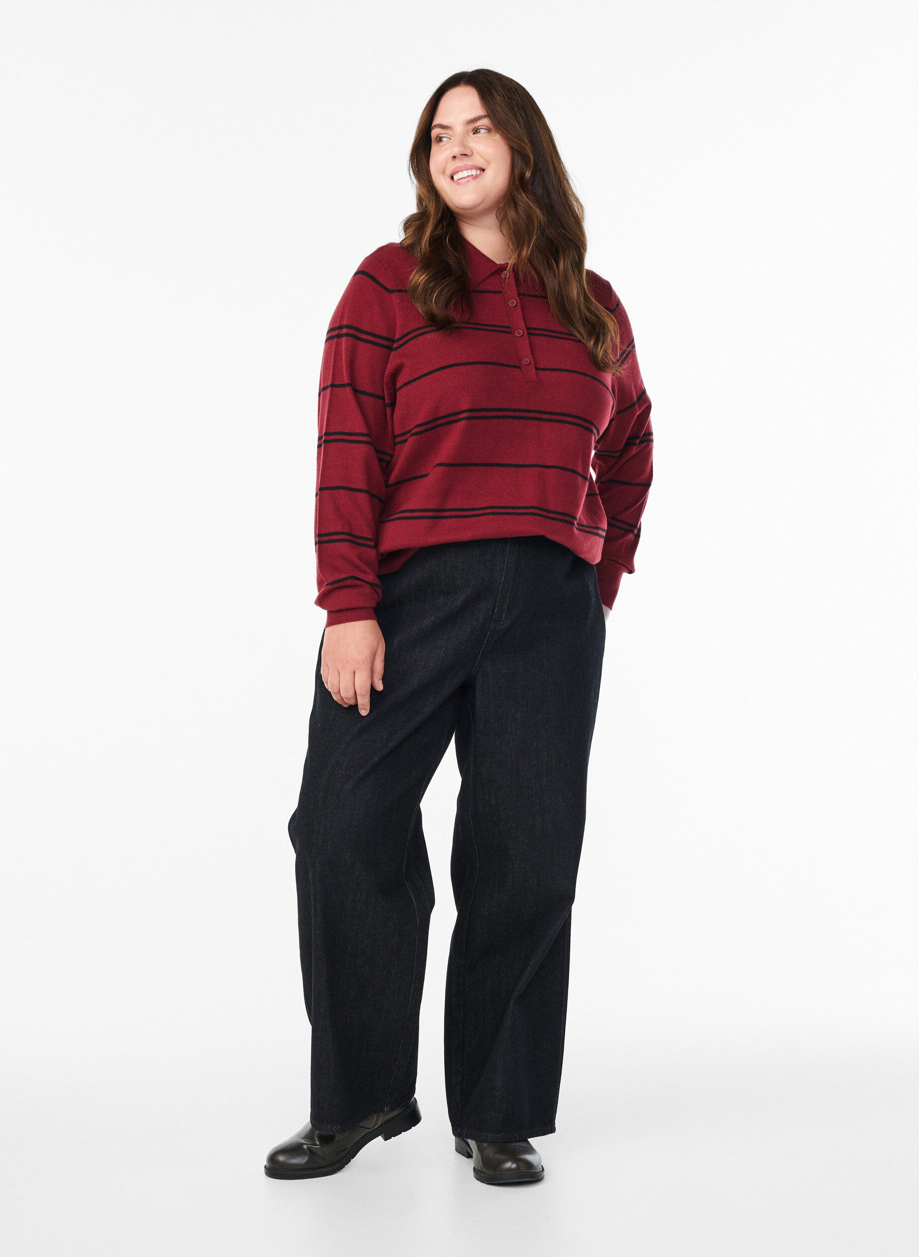 Zizzi Stickad blus med krage, R&ouml;d, Model image number 1