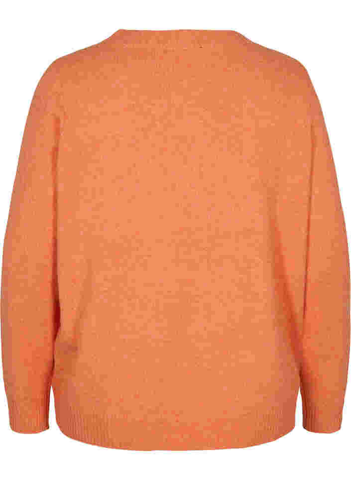 Kort stickad kofta med kontrastfärgade knappar, Mandarin Orange Mel, Packshot image number 1