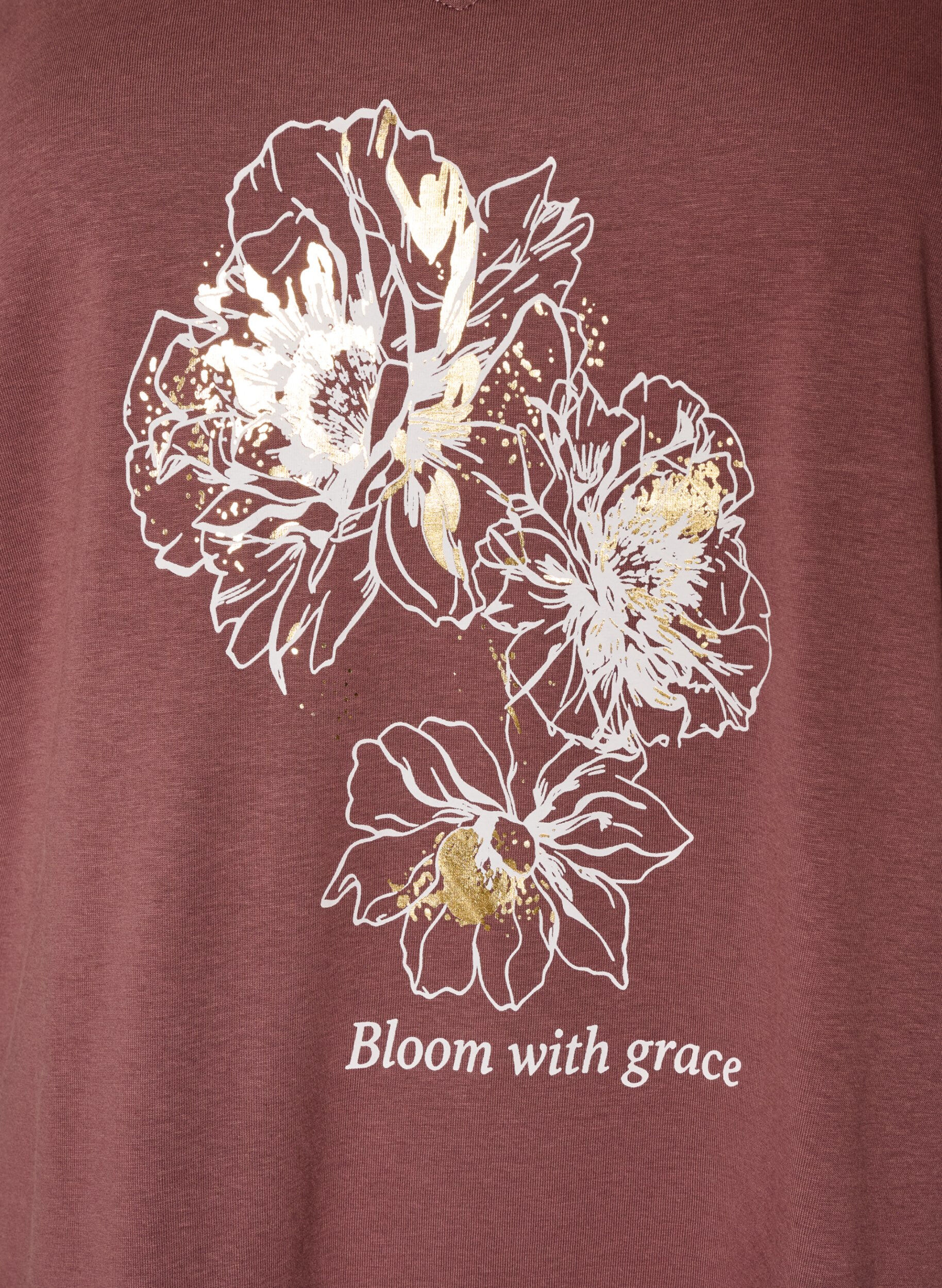ZizziT-shirt i bomull med tryck framtill och v-ringning, Rosa, Packshot image number 2